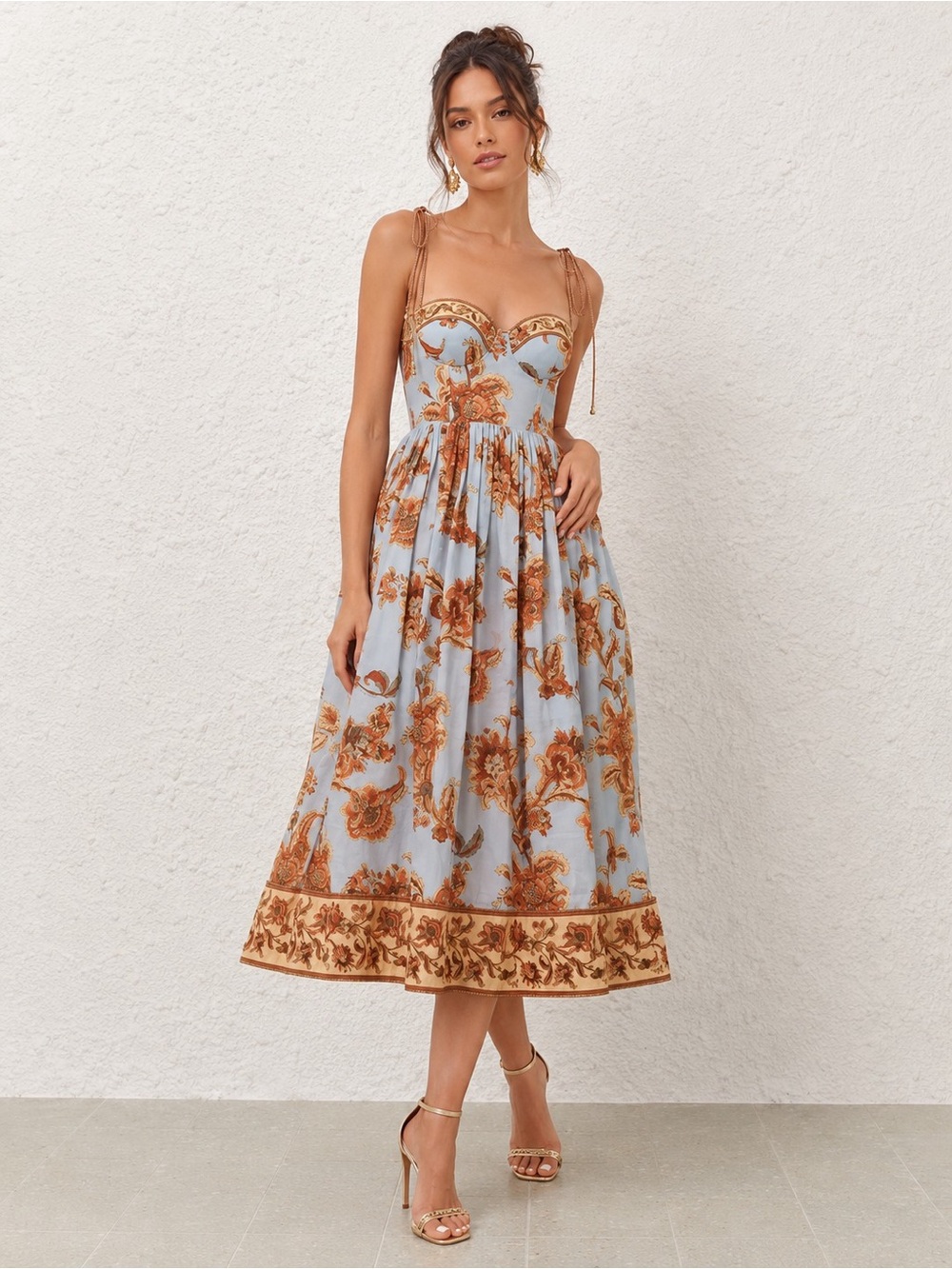 Zimmermann Blue Floral Tie-Shoulder Midi Dress